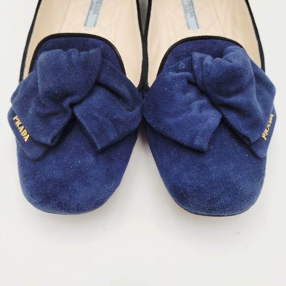 Prada Blue Suede Flat Shoes loafers flats Sz EU 38 US7.5 Camoscio Bicolo - Picture 15 of 16